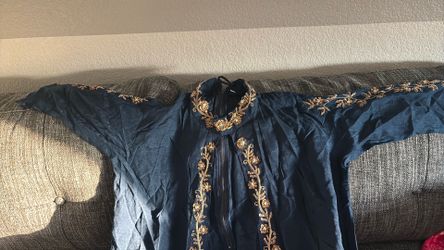 New Heavy work blue kurti cover only M