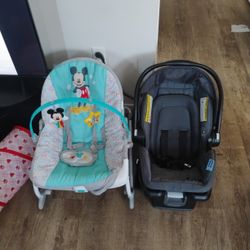 Mickey Mouse Rocker Chair And Graco Snugride 35 Infant Car Seat  