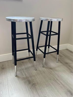 Counter Height Silver Set Of 2 Bar Stools, Black