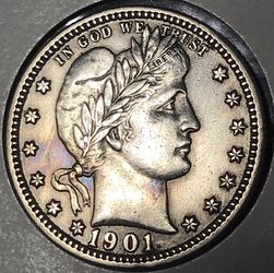 1901 25C Barber Quarter Extra Fine to About Uncirculated Details Liberty Head