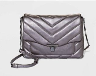 Quilted Boxy Crossbody Bag - A New Day Metallic Gray