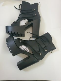 Black Open Toe Chunky Platform Ankle Boot Size 8