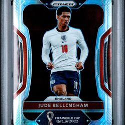 2022 PANINI PRIZM WORLD CUP QATAR #90 JUDE BELLINGHAM HYPER PRIZM PSA 10