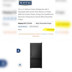GLOSSY BLACK 33 INCH MAYTAG BOTTOM FREEZER WITH ICEMAKER CAN DELIVER Retail price $1200