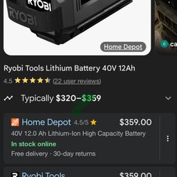 2 Ryobi Battery 12ah 40v 