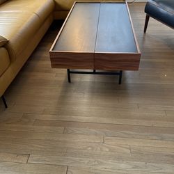 HEGGEN STORAGE COFFEE TABLE From Dania Wood Metal Brown Black New 55"L x 25.75"T x 16"W
