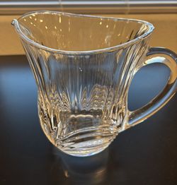 Heavy Crystal Pitcher Clear 7 Inches Tall Glass Handle