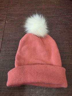 Pink Beanie with White Raccoon Pom Pom