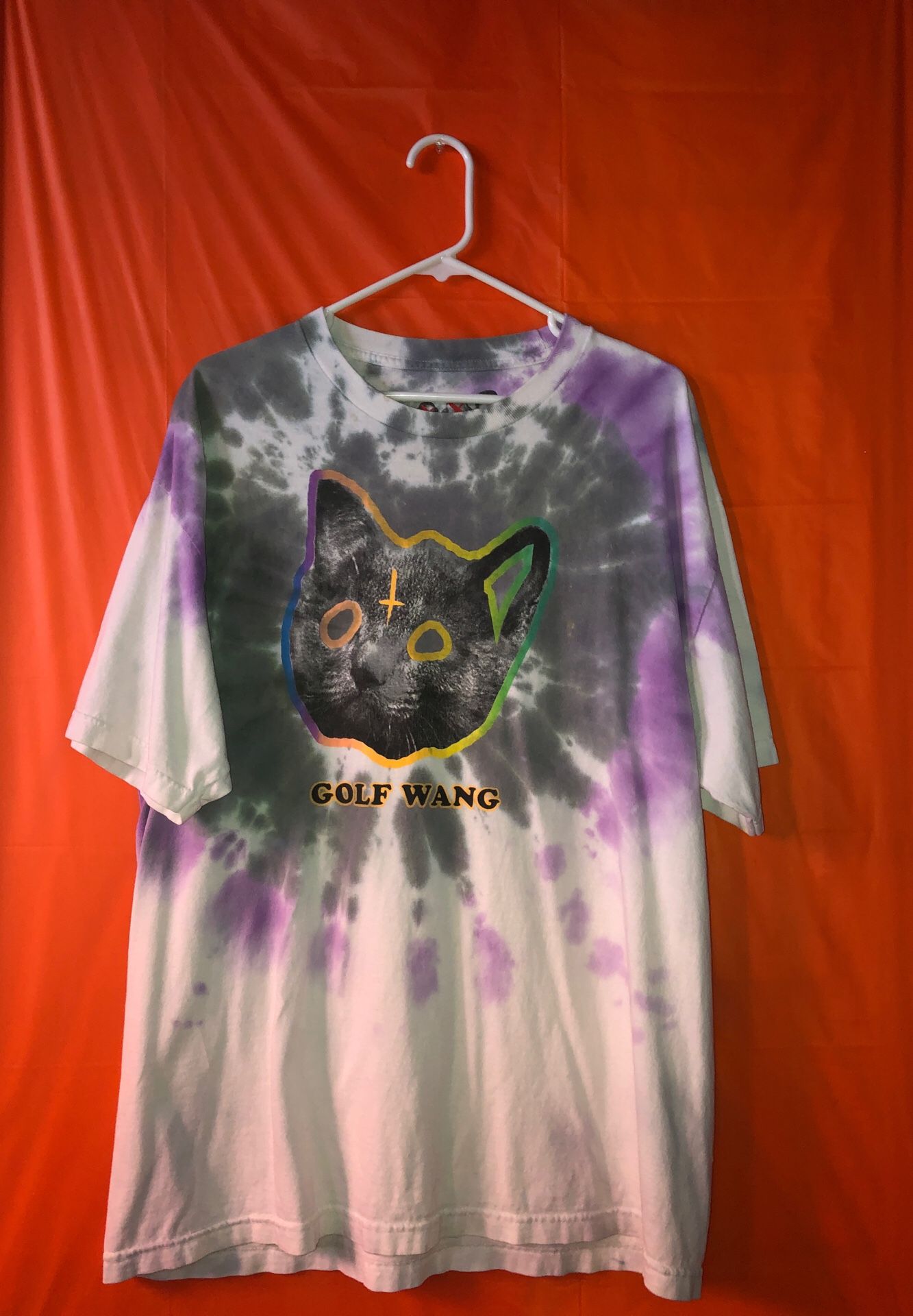 Golf wang purple and grey tie dye cat shirt