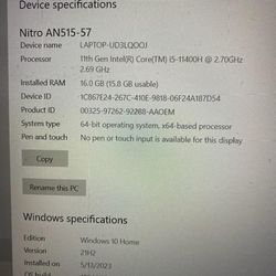 Acer Nitro An515-57 Intel I5 11th Gen Gaming Laptop