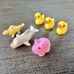 Darling pig, dolphin, dinosaur & plastic yellow duck toys for dollhouse or display - all for $5