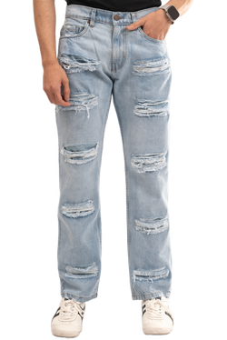 Men's Dark Wash Straight Leg Jeans – Light Blue – Sizes 28-38