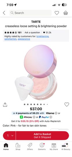 TARTE creaseless loose setting & brightening powder