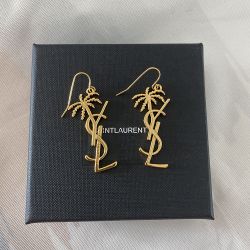 Yves Saint Laurent Metal Monogram Palm Earrings Gold 