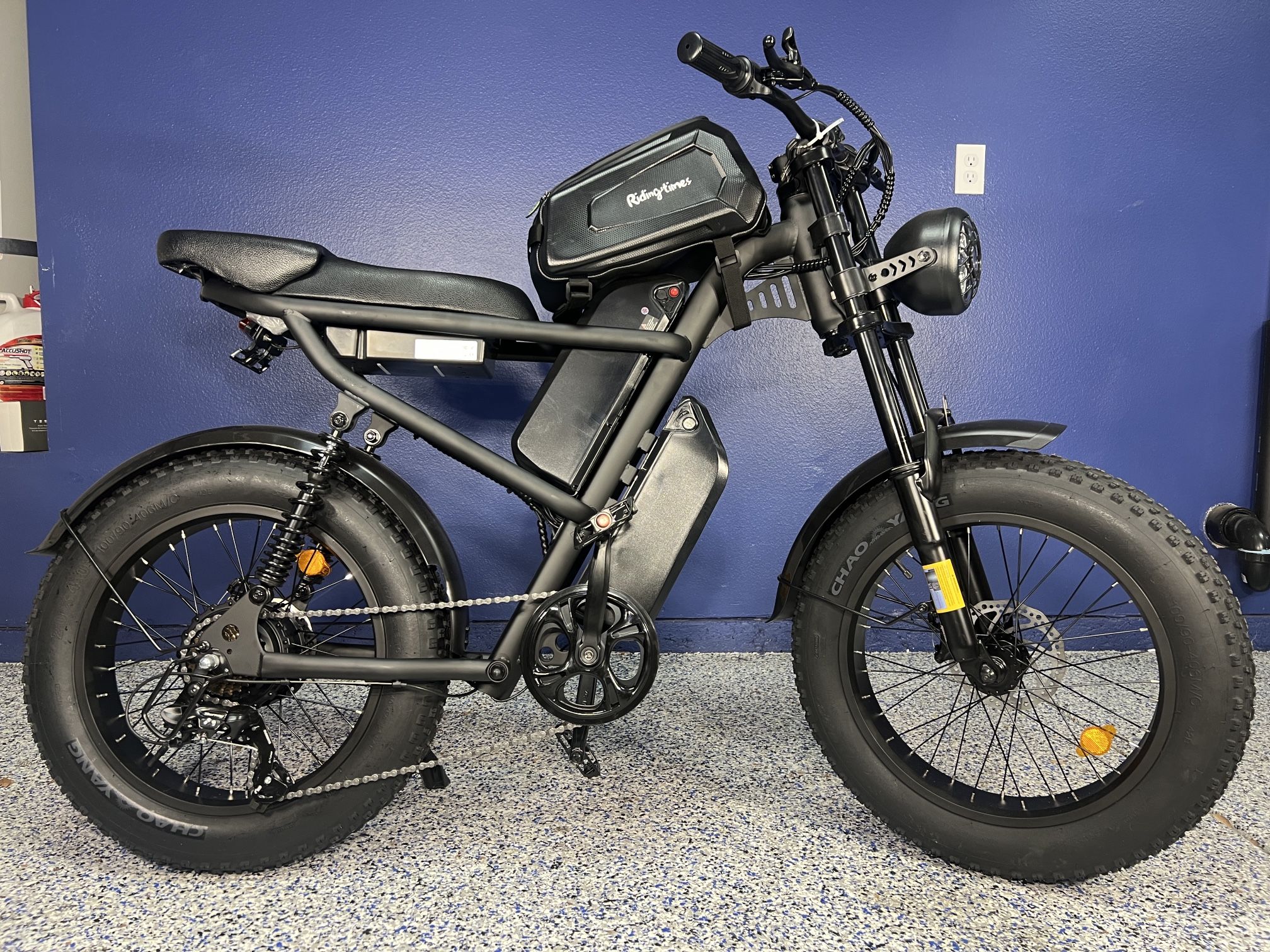 Riding Times Z8 Pro 28mph, 80-140 Mile Range With PAS , Dual Batteries, Extra Long Seat, Storage Bag , Full Suspension & 20 Inch Fat Tires.