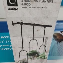 Umbra Triflora 3 Hanging Planters & Rod - New in Box