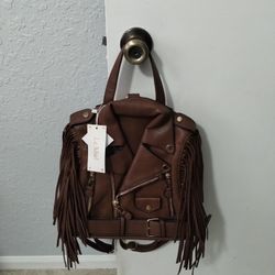 Brand New with tags Super cute, very unique brown fringe jacket Backoack purse