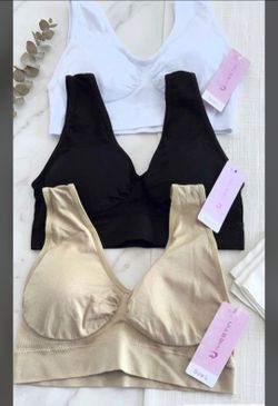 NWT 3pc Set of Women's Seamless Sports Bras Wireless Full Coverage Bralette Size L