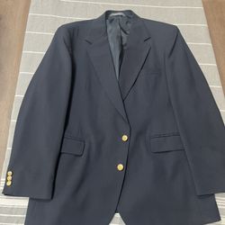 Haggar Imperial Navy Blue Gold Button Blazer 46L Sport Coat Jacket Made In USA