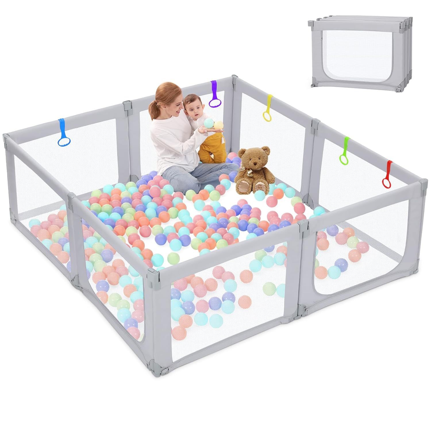 Dripex Foldable Baby Playpen, 71"×69", Pale Grey
