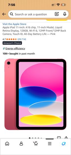 iPad see pics brand new Pink Apple iPad with an 11-inch Liquid Retina display, A16 chip, 128GB storage, Wi-Fi 6, and Touch