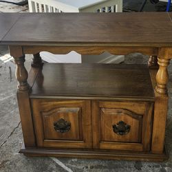 Solid Wood Drop Leaf Tea Beverage Cart Cabinet On Wheels