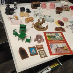 Vintage Antique Doll House Furniture  And Accessories 