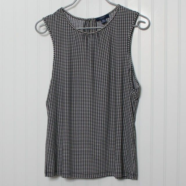 Women Herringbone Black Sleeveless Back Zip Poly Jersey Knit Tunic Top XL