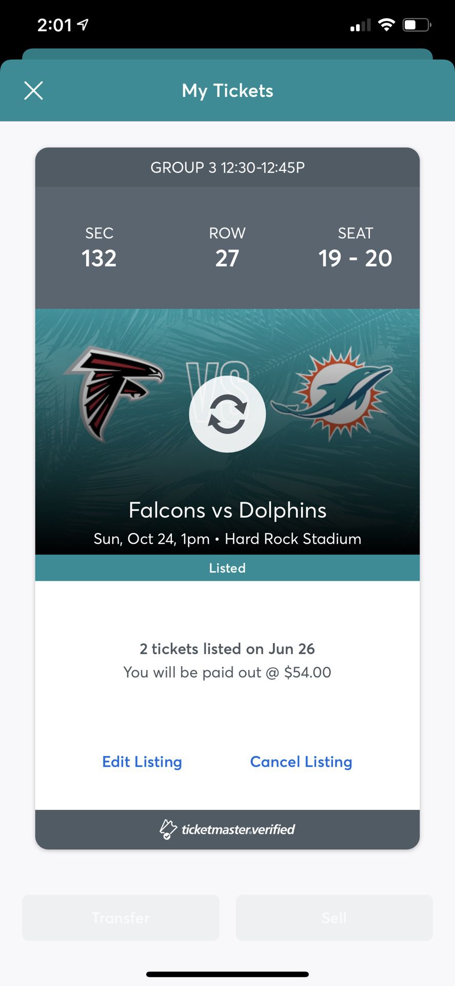 Dolphins v Falcons 10/24 Two Tickets With parking 