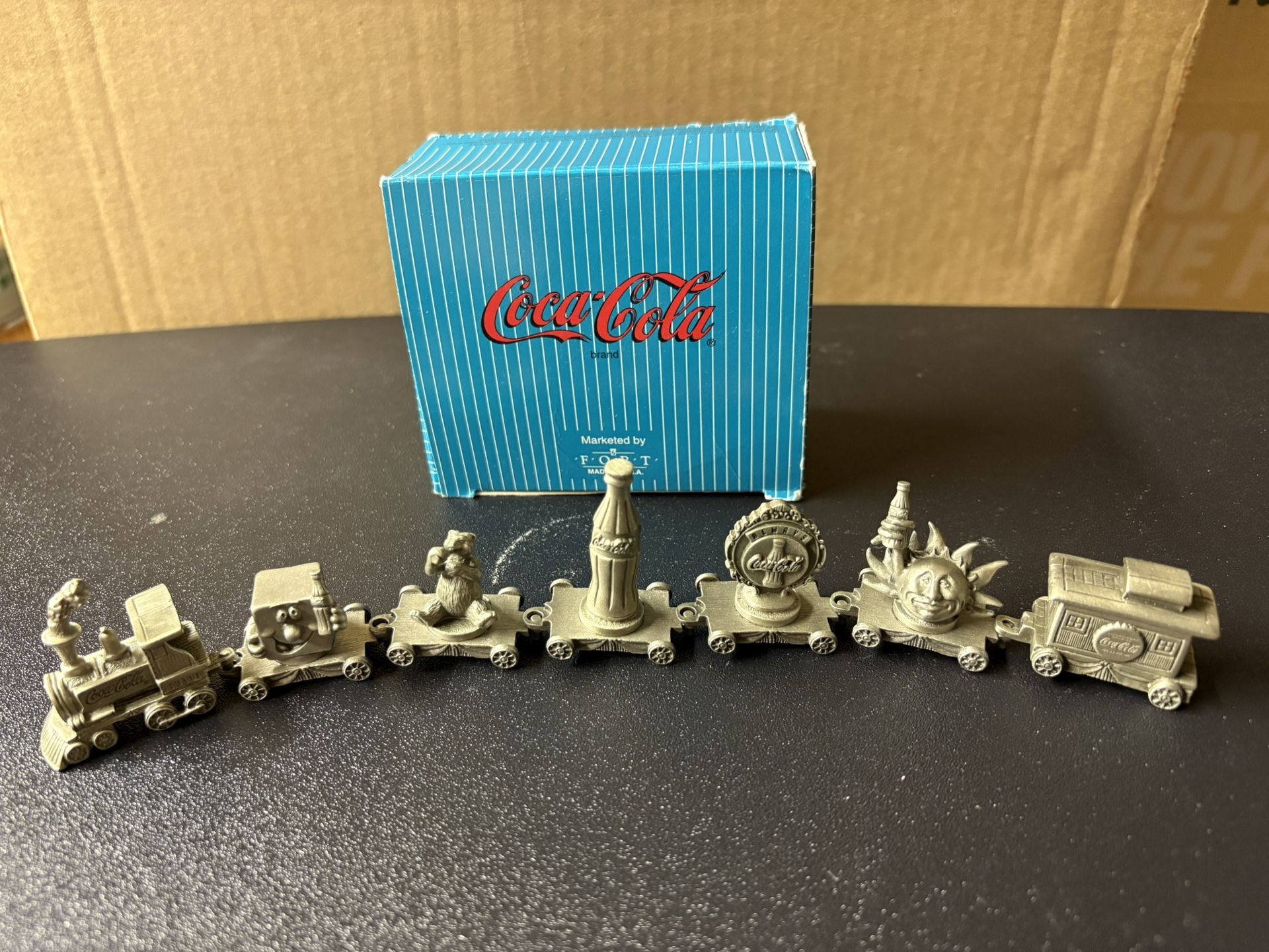 Vintage 1996 Fort Pewter 7 Piece Set Miniature Coca Cola Train