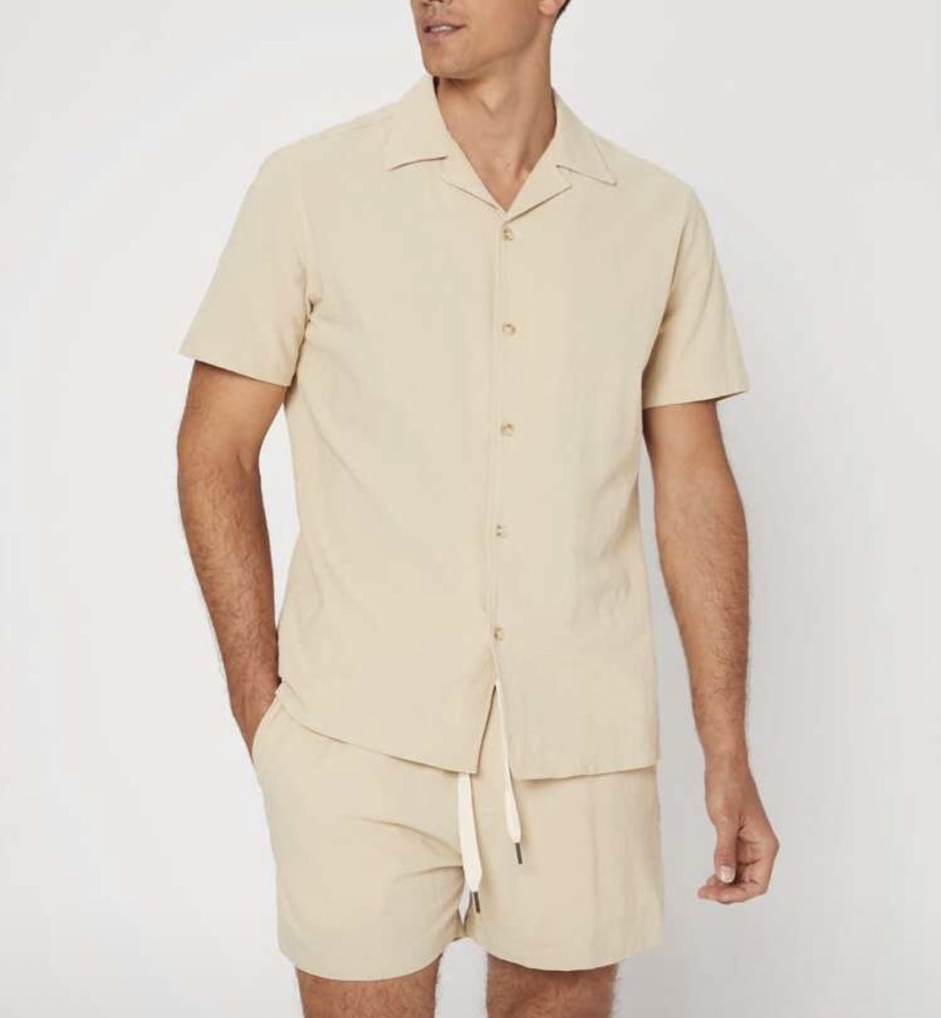 SHEIN Manfinity Vcay Solid Lapel Collar Button Up Shirt + Shorts Set Size Medium