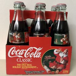 Vintage 1996 Christmas Special Edition Coca Cola (6) Coke Bottle Set