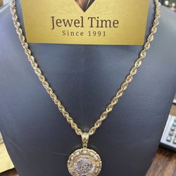 10kt Gold Rope Chain And Charm