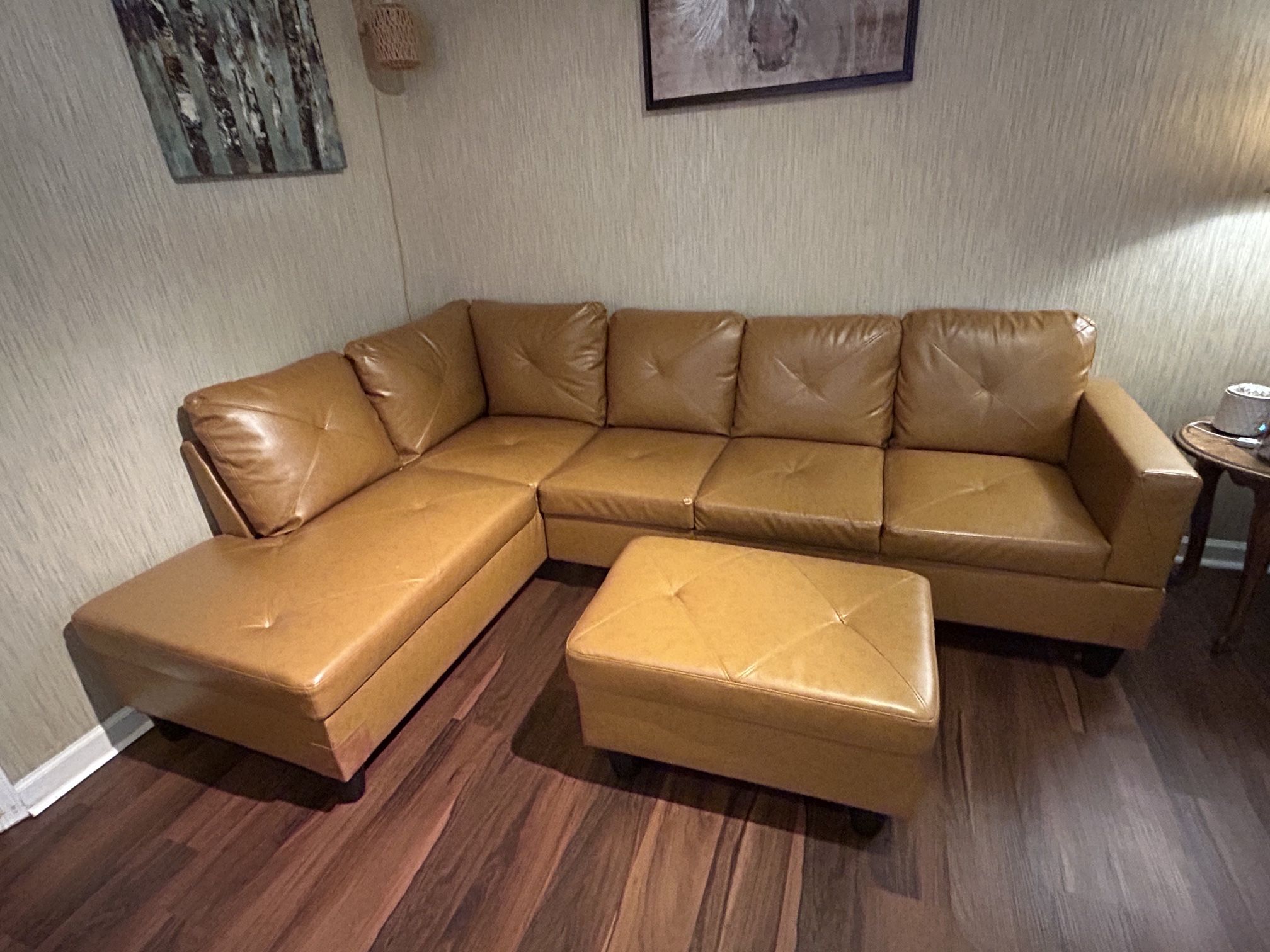 Vegan Leather Sectional + Ottoman