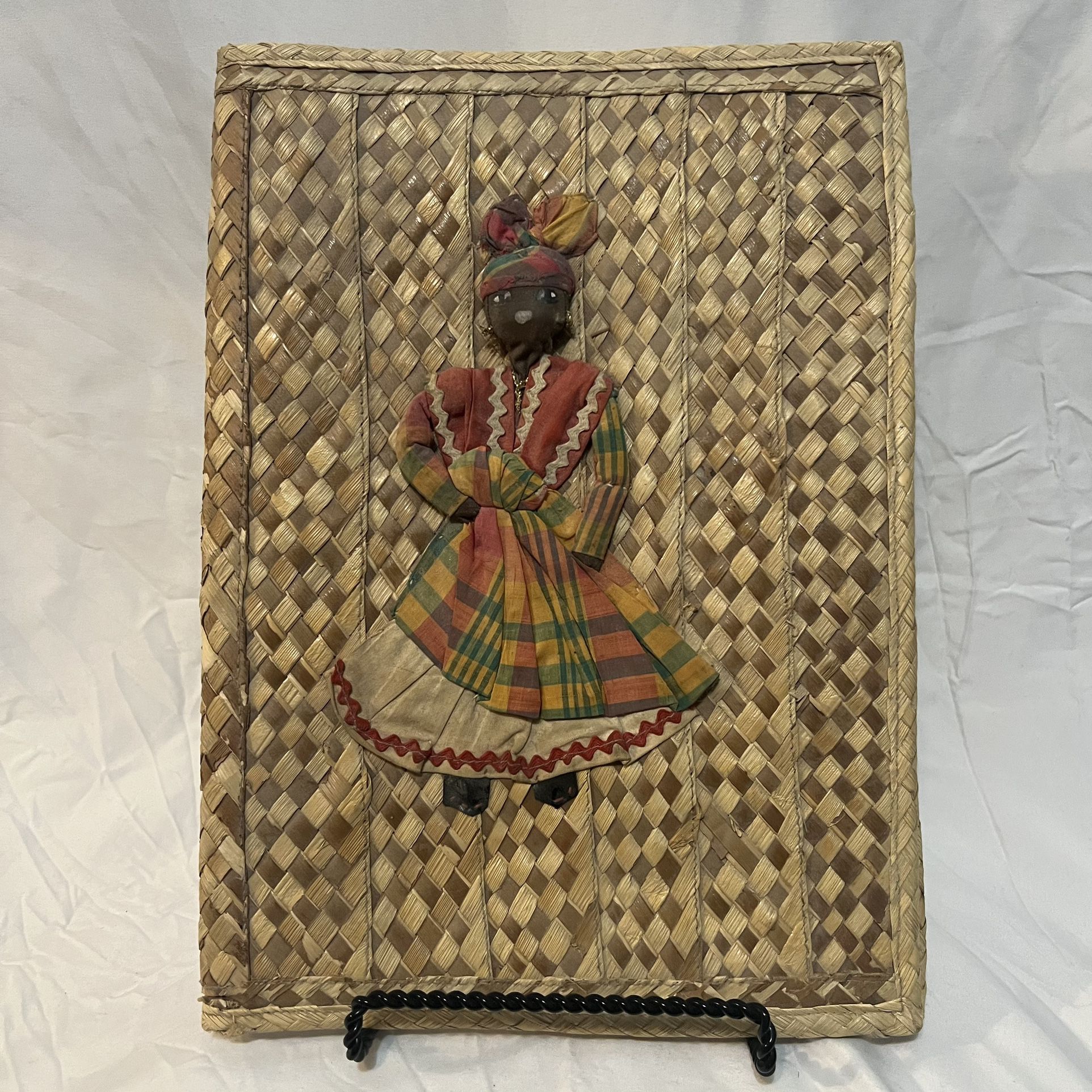 Raffia and Straw Woven Book Cover with Doll Attached