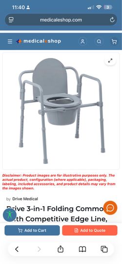 Drive 3-in-1 Folding Commode With Competitive Edge Line, gray