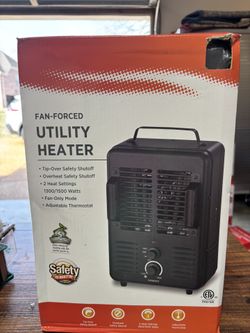 Intertek Fan Forced Utility Heater 2 Heat Settings 1300/1500 Watts Adjustable Thermostat New/Box 