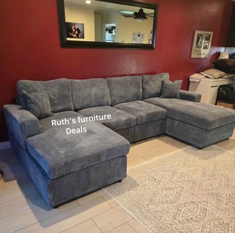 On Sale!! U Shape Sectional Sofa Dark Grey Corduroy New