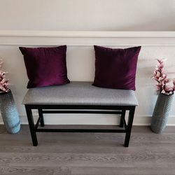 Lexicon Carell Furniture Counter Height Wood Bench-Black w/grey upholstered seat Cushion
