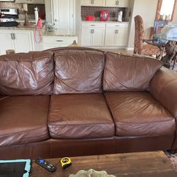 Two 92 Inch Top Grain Leather Brown Couches