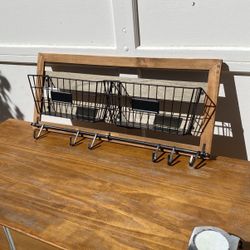 Mail Holder with Baskets and Hooks 