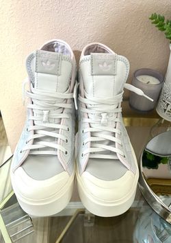 Adidas Nizza Leather High-Top Platform Sneakers White and Light Pink Size 8.5