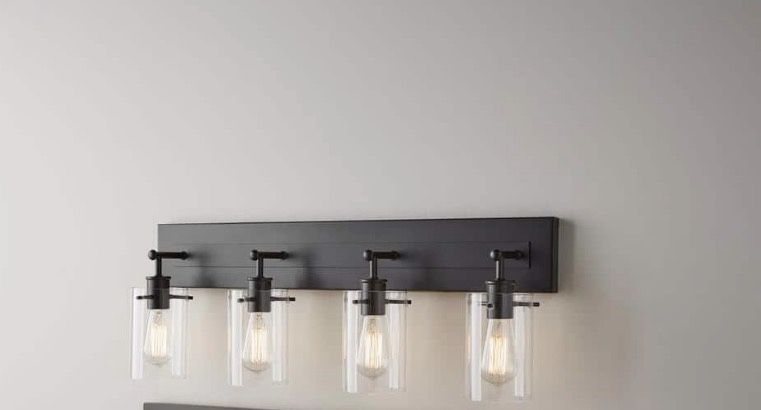 Hampton Bay Regan 29.13 in. 4 Light Espresso Bronze Vanity Light with Clear Glass Shades