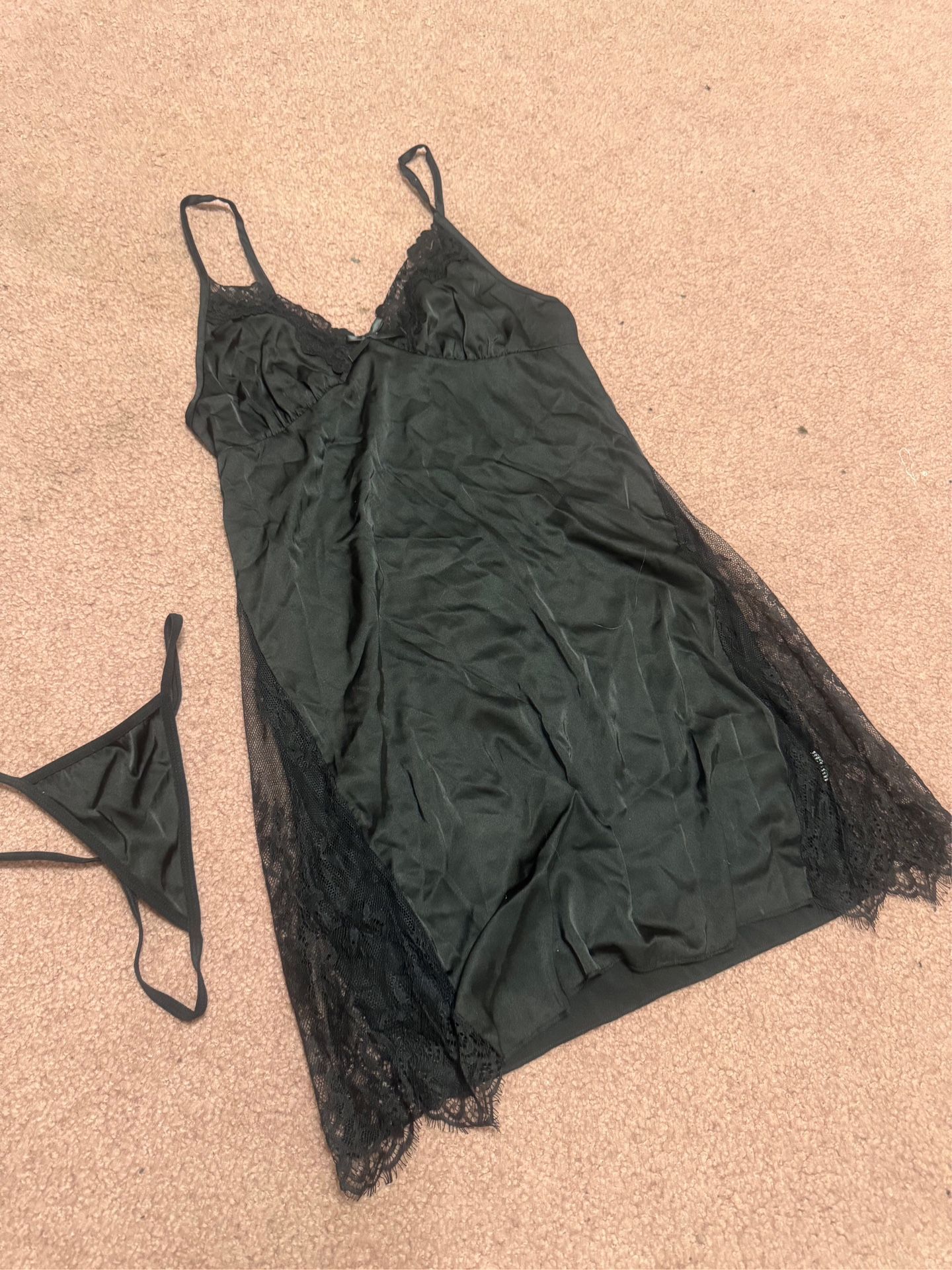 New Small Black Teddy Lingerie Nightgown Panty 
