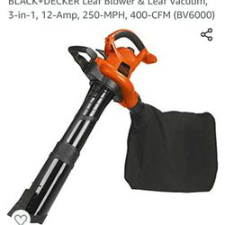 BLACK+DECKER Leaf Blower & Leaf Vacuum, 3-in-1, 12-Amp, 250-MPH, 400-CFM (BV6000

