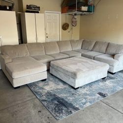 Sectional Sofa Couch with Chaise Ottoman Beige Delivery Available 🚚