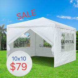 10'x10' Outdoor Wedding Party Patio Enclosed Canopy Tent w/ 4 Removable Side Walls Canopy for Fetes Event

