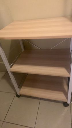 White and natural rolling cart 3-tier