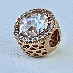 Pandora 14KT Yellow Gold, Diamond and Citrine Double Sided Halo Design Pendant/Charm