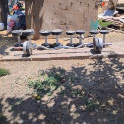 25 Lb Set 20 Lb Set 10 Lb Set 5 Lb Set And Curling Bar Total Weight 130 Lb